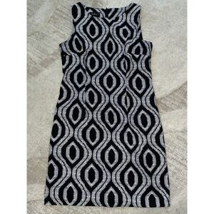 Alyx Petite Womens Black White Geometric Shift Dress Career Sheath Size 10P